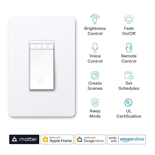 Kasa Matter Smart Dimmer Switch: Voice Control w/Siri, Alexa & Google Assistant, UL Certified, Timer & Schedule, Easy Guided Install, Neutral Wire Required, Single Pole, 2.4GHz Wi-Fi, 3-Pack
