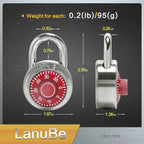 LanuBe Standard Dial Combination Lock, 2 in. Wide, with Different Combinations, Red Turnplate, Pack of 8; Lock for School, Employee, Gym Sports Locker, Case, Toolbox, and so on