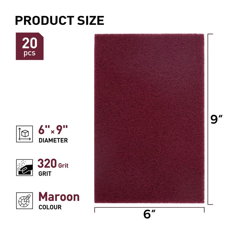 S SATC 6”×9” Maroon Scuff Pads, Pack of 20 Automotive Pads with Aluminum Oxide, Premium Sanding Pads for Surface Preparation, Scratch Removal, Paint Color Blend Prep, Automotive Autobody, Woodworking