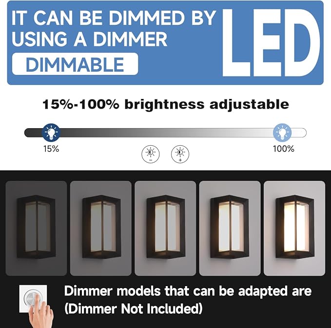 Outdoor Wall Lights LED 3 Color Outdoor Light Fixture Wall Mount Exterior Lights 2100Lm IP65 Exterior Wall Sconce,Rustproof Sconce with Double Shade,Matte Black Light for Porch 1 Pack