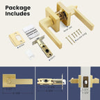 EHOMEWARE 5 Pack Interior Door Handles Brass Door Levers for Bedroom Bathroom, Satin Brass Door Lever Set with Square Rosette, Modern Door Lockset Leverset