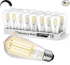 MASTERY MART 16 Pack Vintage Edison Bulbs, E26 Led Bulb 5.5W Equivalent to 60W, Dimmable, 2700K Soft White, High Brightness Antique ST19, Clear Glass