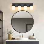 4-Light Bathroom Light Fixtures, Modern LED Vanity Light with White Glass Shade, Matte Black Bathroom Light Fixtures Over Mirror, for Mirror Living Room Cabinet Bedroom, 27 inch