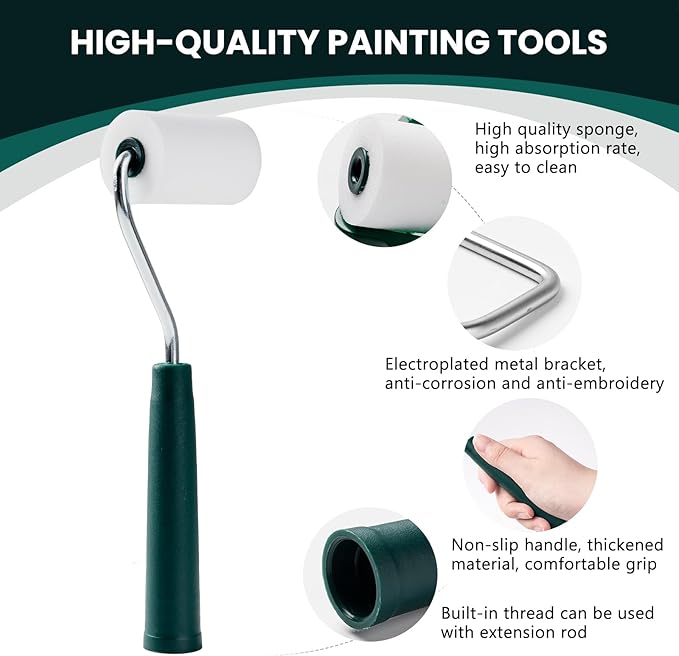 Foam Paint Roller, 2 Inch 10 Pack Small Paint Roller Kit with High-Density Foam Paint Roller, Paint Tray, Paint Tray Liner, Roller Frame, Mini Paint Roller for Painting Corners