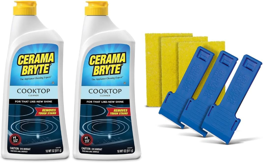Cerama Bryte Cook Top Cleaner 18 oz 2-Pack & 3 Scraper Pad Pack