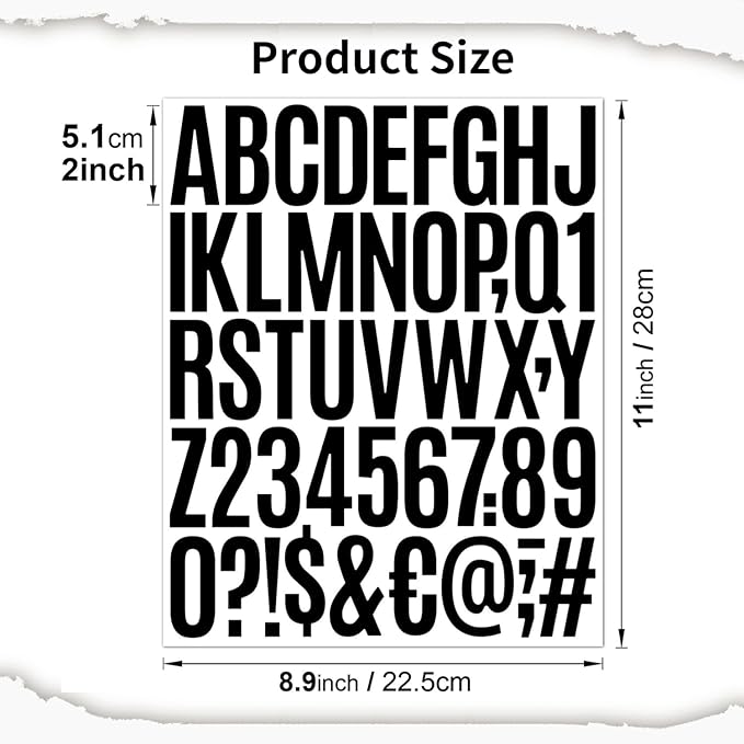 10 Sheets Vinyl Letter Number Stickers, Self-Adhesive Alphabet Stickers, Waterproof Mailbox Number Sticker Letters for Mailboxes,Door,Cars,Boats, Address Signs (Black, 2 inch)