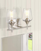 2 Lights Bathroom Light Fixture, 15 Inch Brushed Nickel Bathroom Vanity Lights Over Mirror, Modern Farmhouse Bath Wall Sconce Light with Clear Glass, WL9167-2C
