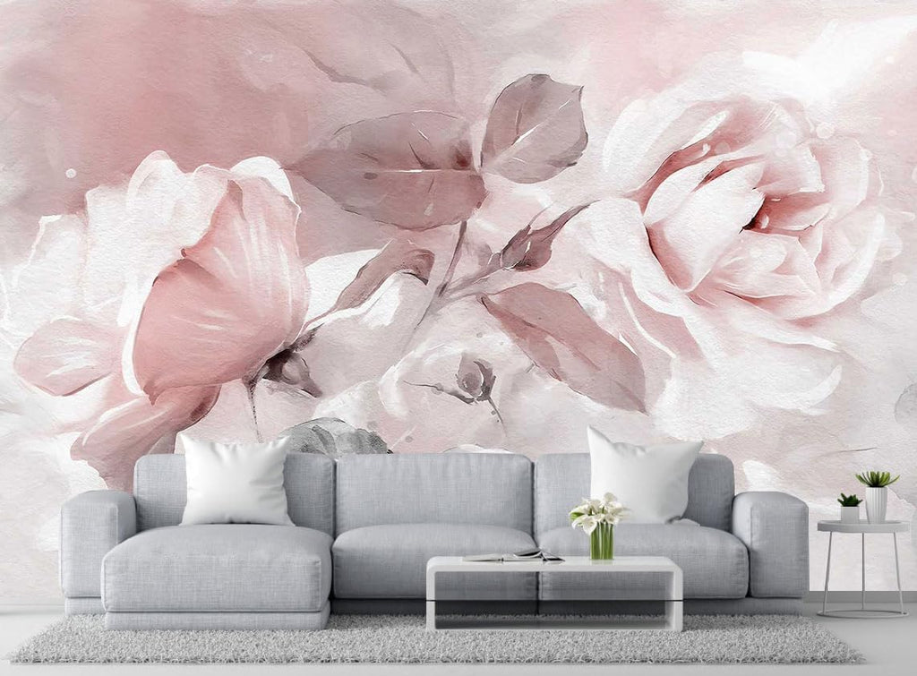 Rose Leaves Oil Painting Wallpaper, Large Wall Background Mural for Bedroom and Living Room(Non-self-Adhesive)