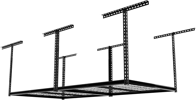 The Atlas 4 x 8 ft Adjustable Height Overhead Garage Storage Rack 900 lbs Heavy Duty Capacity Hammertone Finish