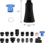 Hibbent Pull Down Kitchen Faucet Head Replacement, 3-Function NSF/ANSI/CAN 61 & CUPC Certified Sink Spray Nozzle, 15 Adapters, Compatible with Moen, Delta, Kohler Faucets, Matte Black