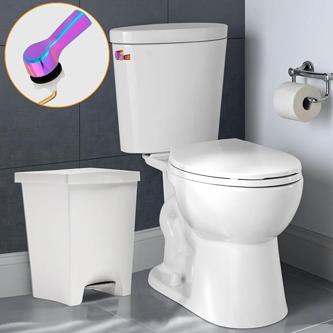 Hibbent Universal Metal Side Mount Toilet Handle Replacement Kit, Brass Toilet Flush Tank Lever with Stainless Steel Flapper Chains for Most Toilets, Rainbow