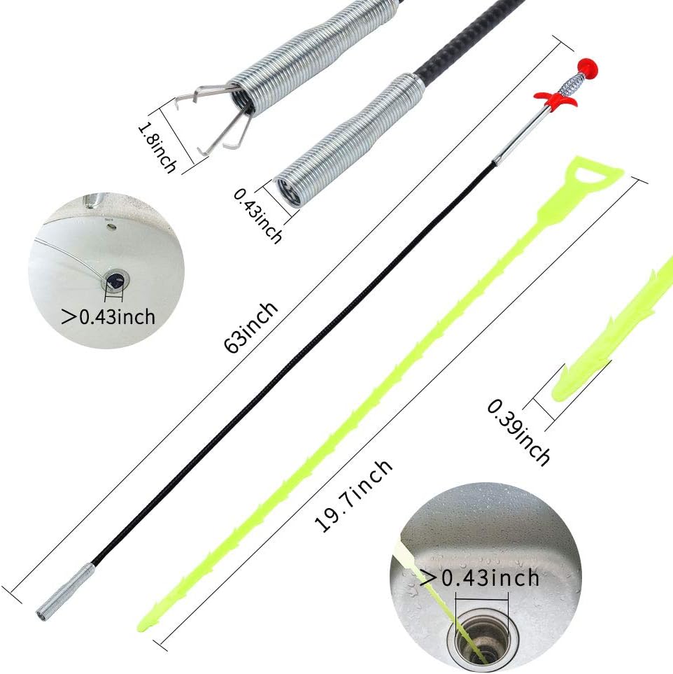 DR.PEN Flexible Grabber Claw Pick Up Reacher Tool (Drain Clog Remove Tool), With 4 Claws Bendable Hose Pickup Reaching Assist Tool for Litter Pick, Home and Kitchen Sink, Drains, Toilet (63 inch)