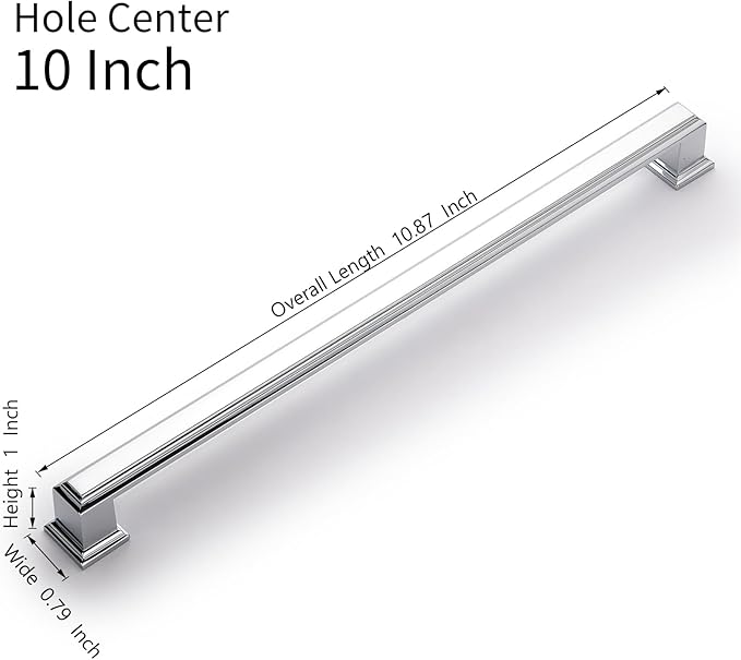 10 Pack 10 Inch(254mm) Hole Center Polished Chrome Modern Cabinet Pulls Kitchen Cabinet Handles Kitchen Cabinet Hardware Timeless Drawer Pulls for Dresser Cupboard Wardrobe, Chrome(10x10)