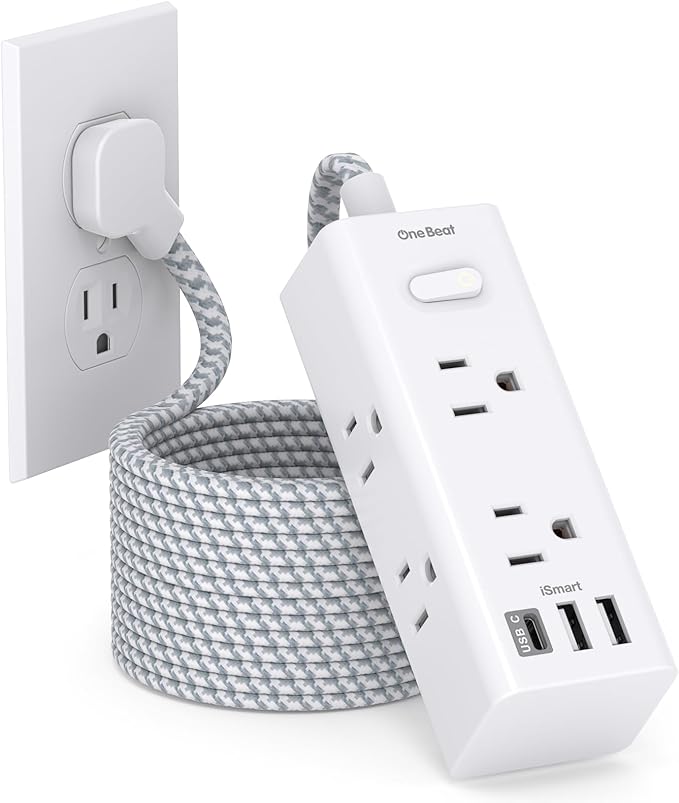 20 Ft Extension Cord with Multiple Outlets, Flat Plug Power Strip Surge Protector with 20 Ft Long Cord, 6 Outlet 3 USB Ports (1 USB C), Multi Outlet Wall Plug for Home Office Dorm Room Essentials