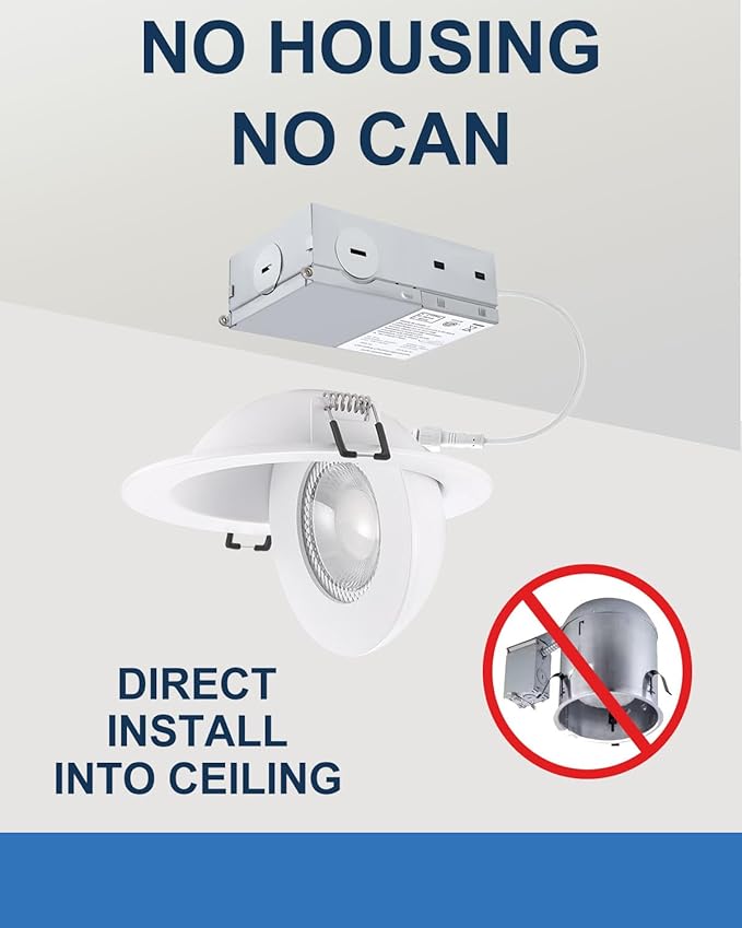 4 inch LED Gimbal Recessed Light, 9W 750lm Eyeball Sloped Ceiling Task Lighting, Soffit Wafer Indoor Directional Lighting, 90° Tilt and 360° Rotation Recessed Lighting 4 inch White 12Pack