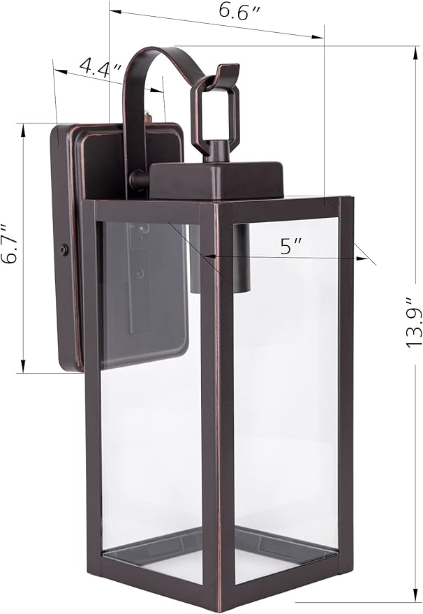 LIT-PaTH Dusk to Dawn Outdoor Wall Lantern, Wall Sconce as Porch Lighting Fixture, E26 Medium Base Max 60W, Anti-Rust Metal with Glass Shade, Oil Rubbed Bronze Finish, 1-Pack