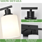 5-Light Bathroom Light Fixtures, Vanity Light with Milky White Shades, Matte Black Bathroom Light Fixtures Over Mirror, Modern Bathroom Wall Lamp for Mirror Living Room Cabinet Bedroom