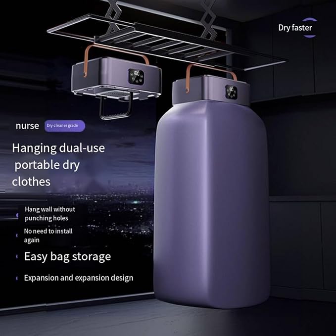 Portable Clothes Dryer | 20KG Large Capacity | 650W Fast Dry | Touch Screen & Remote Control | Quiet Energy-Saving Drying Machine for Home & Travel (purple)