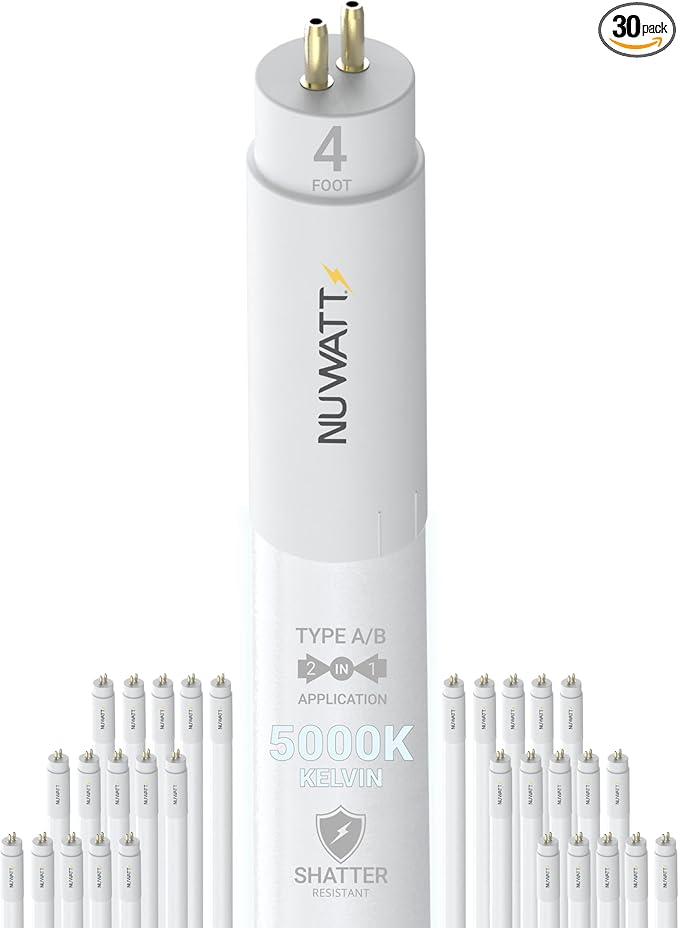 NUWATT 30 Pack, 4FT T5 LED Tube Lights Type A+B, Hybrid T5 LED Bulbs 5000K Daylight, High Brightness 3200LM 24W, Plug & Play or Ballast Bypass, Dual Ended Power, T5 Replacement for Fluorescent, UL, G5