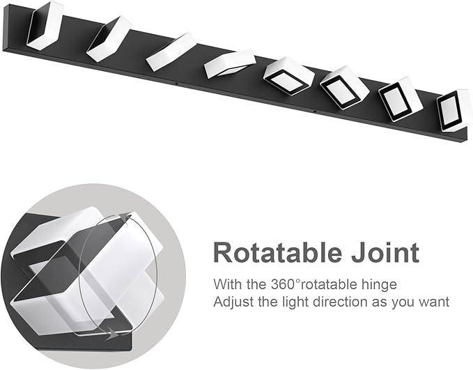 Ralbay 52inch Black Vanity Lights Fixtures 8 Lights LED Modern LED Acrylic Matte Black Vanity Lights Modern Black Bathroom Wall Lighting Over Mirror