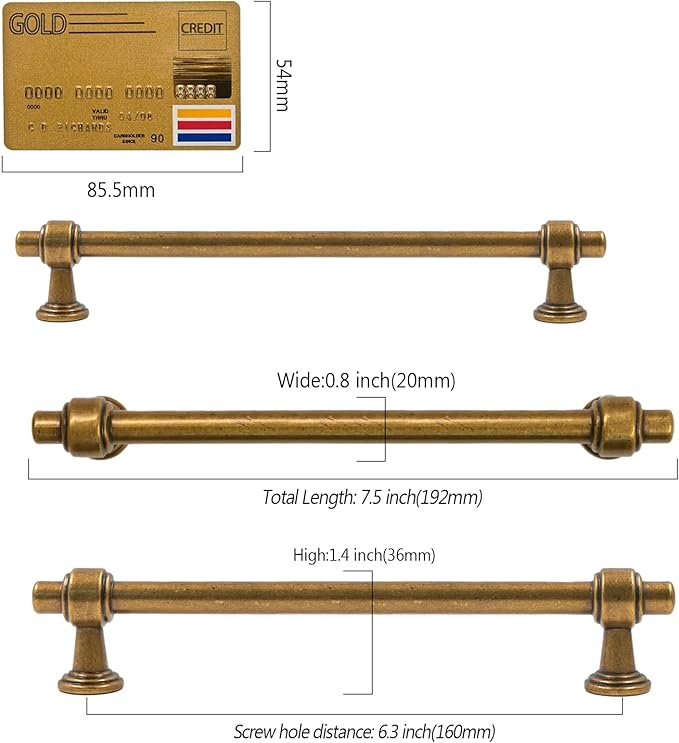 Amerdeco 10 Pack Antique Brass Cabinet Pulls 6.3 Inch(160mm) Hole Center Drawer Pulls Cabinet Hardware Kitchen Cabinet Handles for Bathroom ZH0069