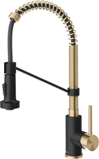 KRAUS Bolden Commercial Style 2-Function Single Handle Pull Down Kitchen Faucet in Spot-Free Antique Champagne Bronze/Matte Black, KPF-1610SFACBMB