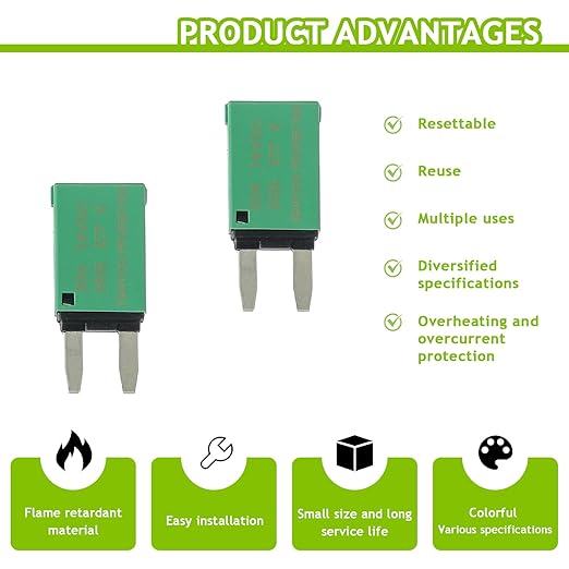 30A DC 12V-14V Auto Reset Circuit Breaker ATM Low Profile T1 Mini Blade Fuses Breakers for Car Trucks Marine Boat RV Solar and More,2 Pack
