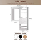 ROOMTEC Modular Closet System, 55" Wall Mounted Closet Organizer with Hanging Rods and Drawers, Wooden Tower for Walk-In Closets, Wardrobe Storage Kit, White