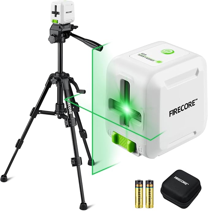 Firecore Laser Level with Tripod, Self Leveling Laser Level Green Cross Line Laser Leveler Tool for Picture Hanging Wall Tile Home Renovation Indoor Projects, Carry Pouch and Battery Included