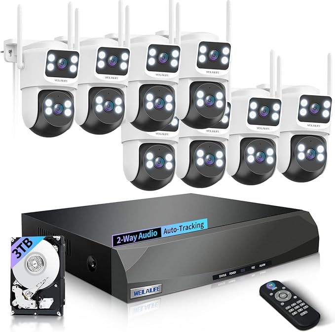 【2-Way Audio & Auto Tracking】 4MP PTZ Security Cameras Wireless Outdoor, Wireless Outdoor Security Camera System, Home WiFi Video Surveillance DVR Kits