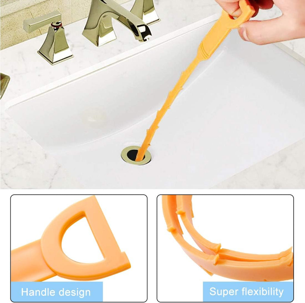 Omont Snake Drain Hair Clog Remover Tool, 34 Inch Stainless Steel Claw and 3 Pack 19. 7 Inch Plastic Sink Unclogger Tool, Sink Drain Cleaner Tool for Kitchen, Sink Bathroom, Tub Toilet Orange (3+1)