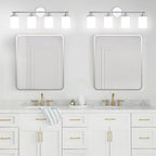 Chrome Bathroom Light Fixtures,4-Light Chrome Vanity Lights,Chrome Bathroom Lights Over Mirror,Mid-Century Modern Sconce with Frosted Glass