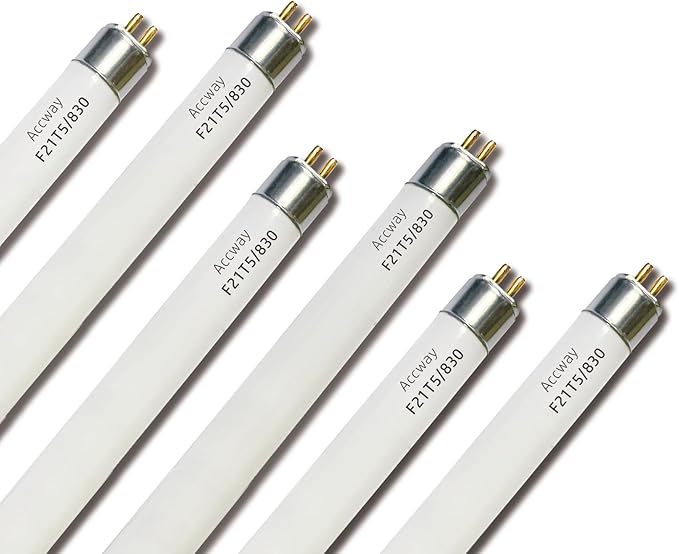 6pack F21T5/830 21Watt 34 inch Fluorescent Light Bulb, T5 3000K Soft White Linear Tube, F21T5/21W/830 Warm White Replacement for Under Counter Fixture
