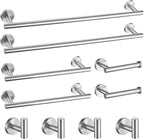 TURS Brushed Nickel 10 Pieces Bathroom Hardware Set, SUS304 Stainless Steel 24 Inch Bath Towel Bar Set, Round Bathroom Accessories Kit Wall Mounted