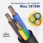 EXTRASTAR 6 Ft Extension Cord, 6 Outlets Power Strip,15A Build-in Circuit Breaker, 1875W, Mountable, Thin Flat Plug, Desktop Charging Station for Home School Office, Black