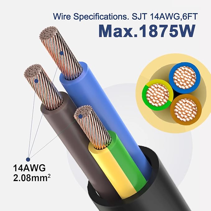 EXTRASTAR 6 Ft Extension Cord, 6 Outlets Power Strip,15A Build-in Circuit Breaker, 1875W, Mountable, Thin Flat Plug, Desktop Charging Station for Home School Office, Black