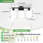 3-Light Bathroom Light Fixtures, Black Modern Vanity Lights with Milky White Frosted Glass Shades, Bathroom Wall Lamp for Mirror Kitchen Living Room Hallway Cabinet Porch