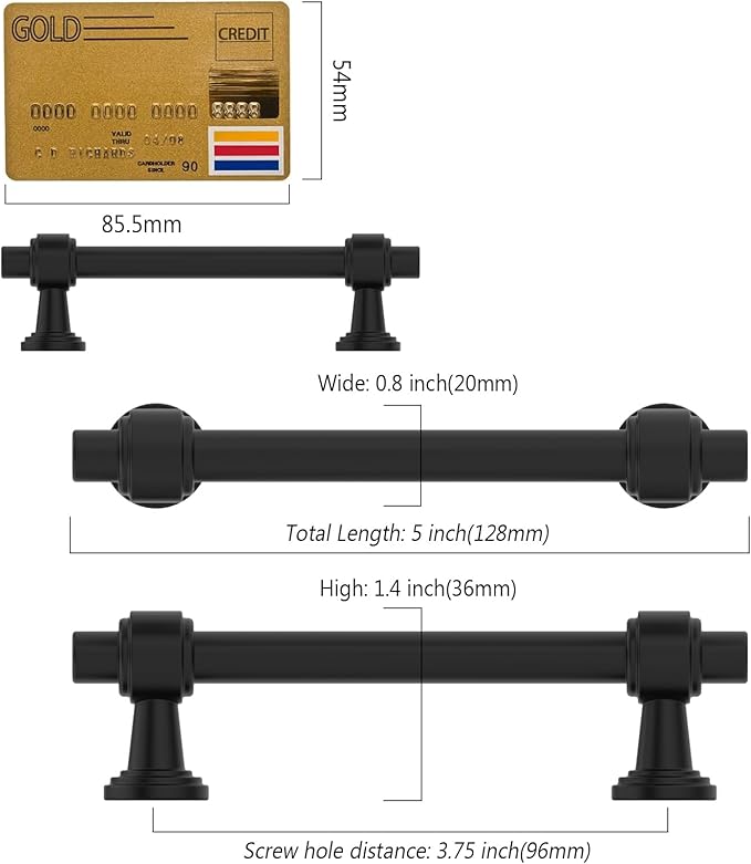 Amerdeco 10 Pack Matte Black Cabinet Pulls 3.75 Inch(96mm) Hole Center Drawer Pulls Cabinet Hardware Kitchen Cabinet Handles for Bathroom Dresser Pulls ZH0069