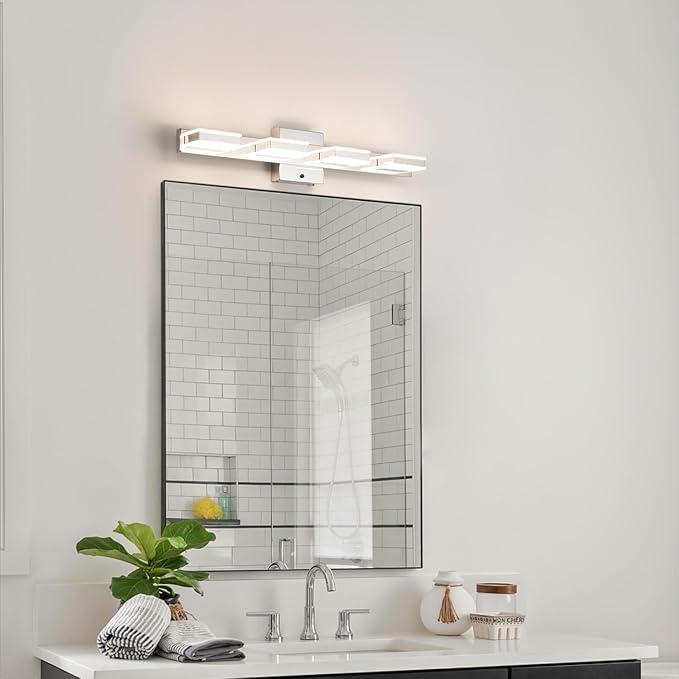 mirrea 24" LED Chrome Vanity Light 3000K/4000K/5000K CCT Adjustable 4 Light Bathroom Light Fixture Over Mirror