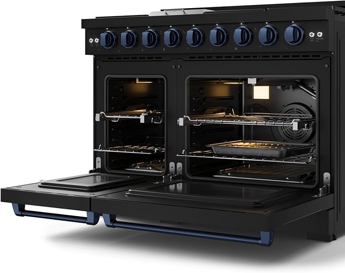 Gordon Ramsay by THOR Kitchen 48 Inch Professional Liquid Propane Range with Tilt Panel Touch Control in Black/Navy Blue