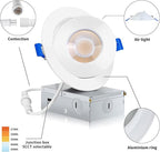 Gimbal Recessed Lighting 4 Inch 6 Pack, Ajustable Eyeball recessed Light with Junction Box,5 Color Selectable,Airtight,9W 750LM,Dimmable,White