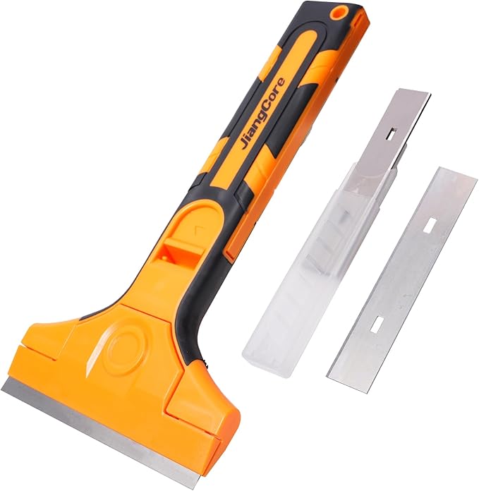 4" Razor Blade Scraper Tool – Wide Scraper Tool with 15 Extra Replacement SK5 Blades,Glass Cleaner for Stove Tops, Windows, Paint Removal and Adhesive Residues