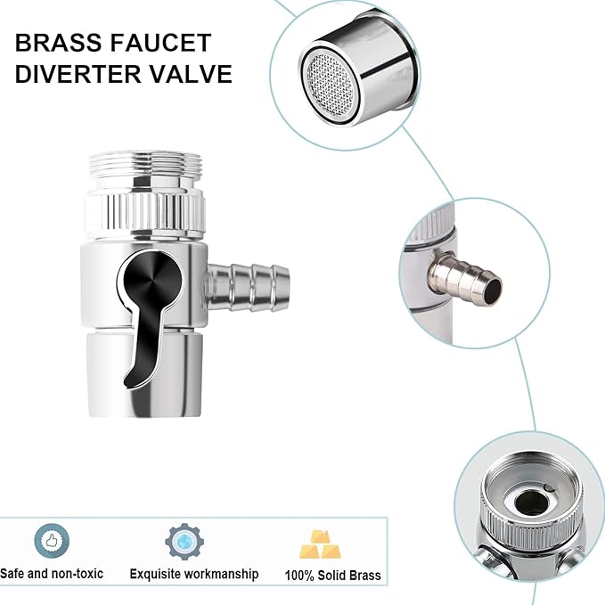 Faucet Diverter Valve with Aerator for Countertop Water Filter,Faucet Adapter to 3/8" Barb outlet,Faucet Splitter for Water Diversion