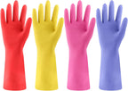 4 Pairs Rubber dishwashing gloves, Kitchen gloves for washing dishes, Household cleaning gloves Reusable XL Blue+Pink+Yellow+Red