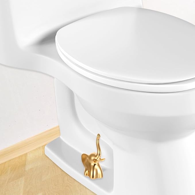 2PCS Toilet Bolt Covers Decorative, Ceramic Toilet Bolt Caps for Bottom Screws, Easy to Install Cute Bathroom Decor, Animal-Shaped Bowl Screw Cover Set Protectors for Modern Home (Gold, Elephant)