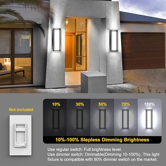 Sytmhoe LED Square Outdoor Wall Lights 16inch, 6000K 10%-100% Dimmable Exterior Wall Light, Aluminum Body&PC,Waterproof IP65 led Porch Light for House Patio Garage Garden