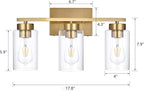 3-Light Bathroom Vanity Light, Modern Brushed Gold Wall Lights with Clear Glass Shades, Bathroom Wall Sconce Lamp for Mirror Living Room Bedroom Hallway