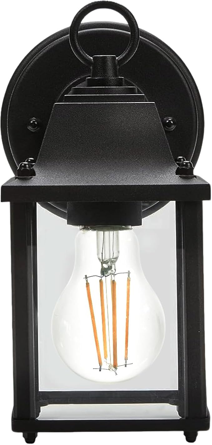 Outdoor Light Fixture, Matte Black Front Porch Lamps Width Glass Shades, 8.7IN Exterior Waterproof Wall Mount Lantern with E26 Sockets, Modern Outside Lights for House Garage Doorway Patio