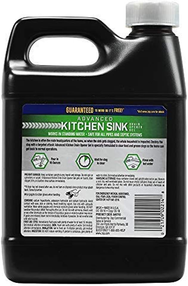 Zep Advanced Kitchen Drain Opener - 32 ounces - U49710 - Formulated for Grease, Food, and Oil-Safe for Garbage Disposal