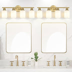 4-Light Bathroom Light Fixtures, Brushed Gold Modern Vanity Lights with Milky White Frosted Glass Shades, Bathroom Wall Lamp for Mirror Kitchen Living Room